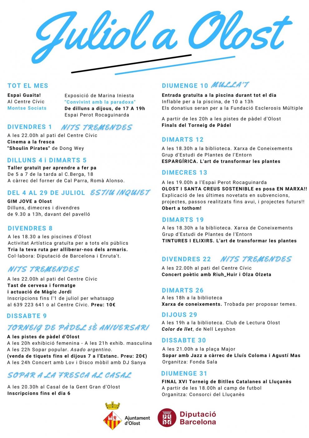 Agenda del mes de juliol a Olost